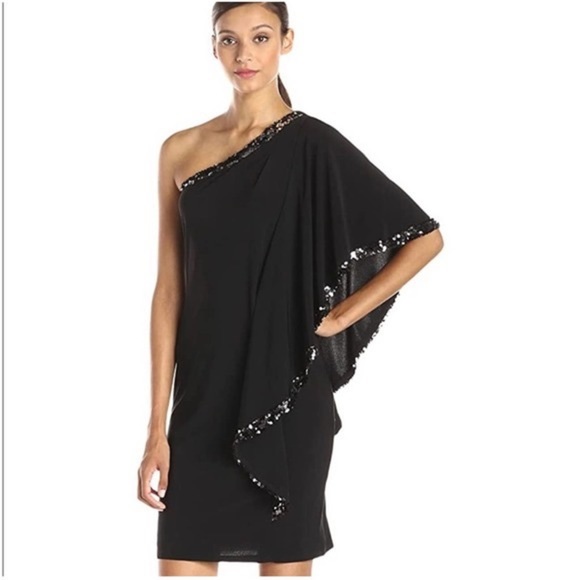 Betsy & Adam Dresses & Skirts - Betsy & Adam One Shoulder Sequin Trim Dress Size 6 Black